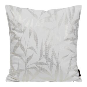 Poszewka dekoracyjna 45x45 Blink 22 B biała ze złotym nadrukiem liści welurowa Eurofirany