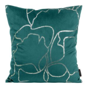 Poszewka dekoracyjna 45x45 Blink 35 turkusowa ciemna złota liście miłorzębu welurowa Eurofirany