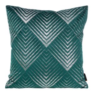 Poszewka dekoracyjna 45x45 Blink 36 turkusowa ciemna srebrna geometryczna welurowa Eurofirany