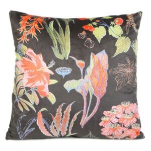 Poszewka dekoracyjna 45x45 Flar 2 czarna czerwona kwiaty liście Eurofirany