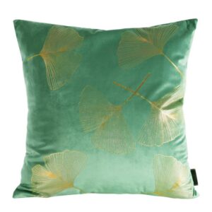 Poszewka dekoracyjna 45x45 Ginko 1 miętowa złota liście miłorzębu welurowa Eurofirany