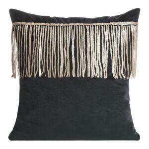 Poszewka dekoracyjna 45x45 Jasper czarna welurowa zdobiona połyskującym pasem szampańskich cekinów Eurofirany