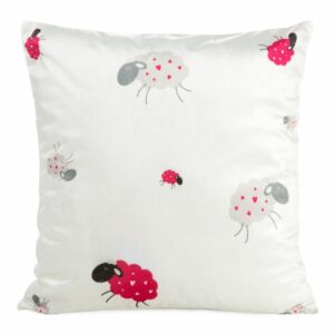 Poszewka dekoracyjna 45x45 Kids 3 biała różowa z motywem słodkich baranków welurowa dziecięca