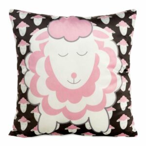 Poszewka dekoracyjna 45x45 Kids 7B czarna różowa z motywem słodkich baranków welurowa dziecięca