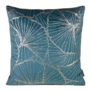 Poszewka dekoracyjna 45x45 Musa 3 granatowa ze złotym nadrukiem liści miłorzębu welurowa Limited Collection Eurofirany