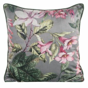 Poszewka dekoracyjna 45x45 Velvet 108 stalowa różowa ze wzorem kwiatowym welurowa Eurofirany