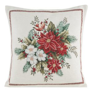 Poszewka świąteczna 45x45 naturalna kremowa czerwona gobelinowa Eurofirany