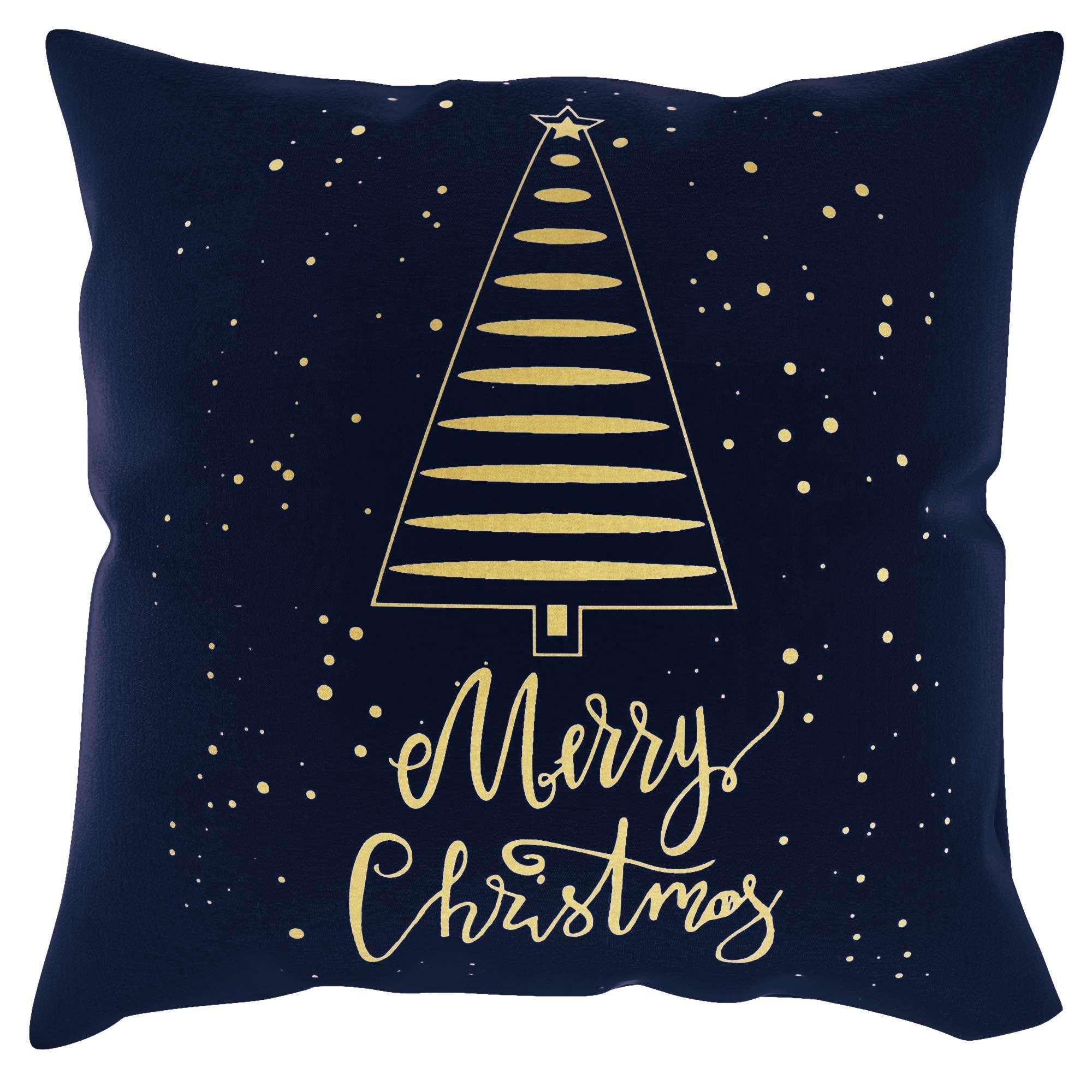 Poszewka świąteczna 45x45 Tree granatowa złota choinka Merry Christmas BN23