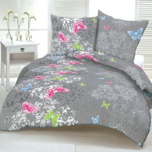 Poszewka z kory 50x60 732a szara motylki kolorowe ornament zapinana na zamek bawełniana