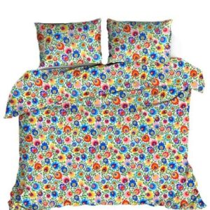 Poszewka z kory 50x60 859a biała folk łowicki kwiatki kolorowe zapinana na zamek bawełniana Kora 23