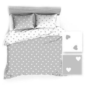 Poszwa bawełniana 140x200 biała szara serca serduszka