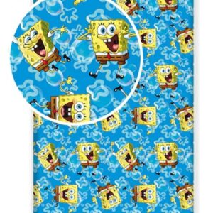 Prześcieradło bawełniane z gumką 90x200 Sponge Bob Kanciastoporty 0937 niebieskie gąbka SpongeBob