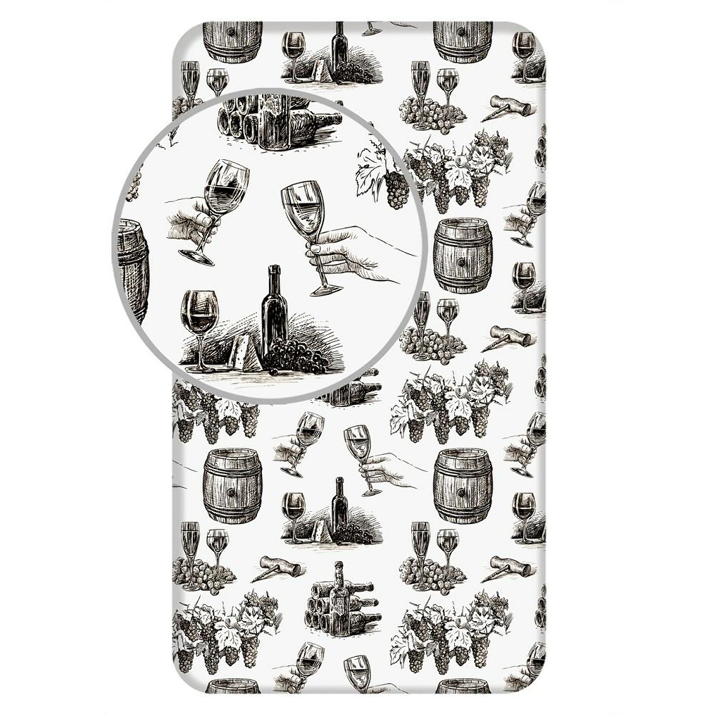 Prześcieradło bawełniane z gumką 90x200 Wino beczki białe czarne