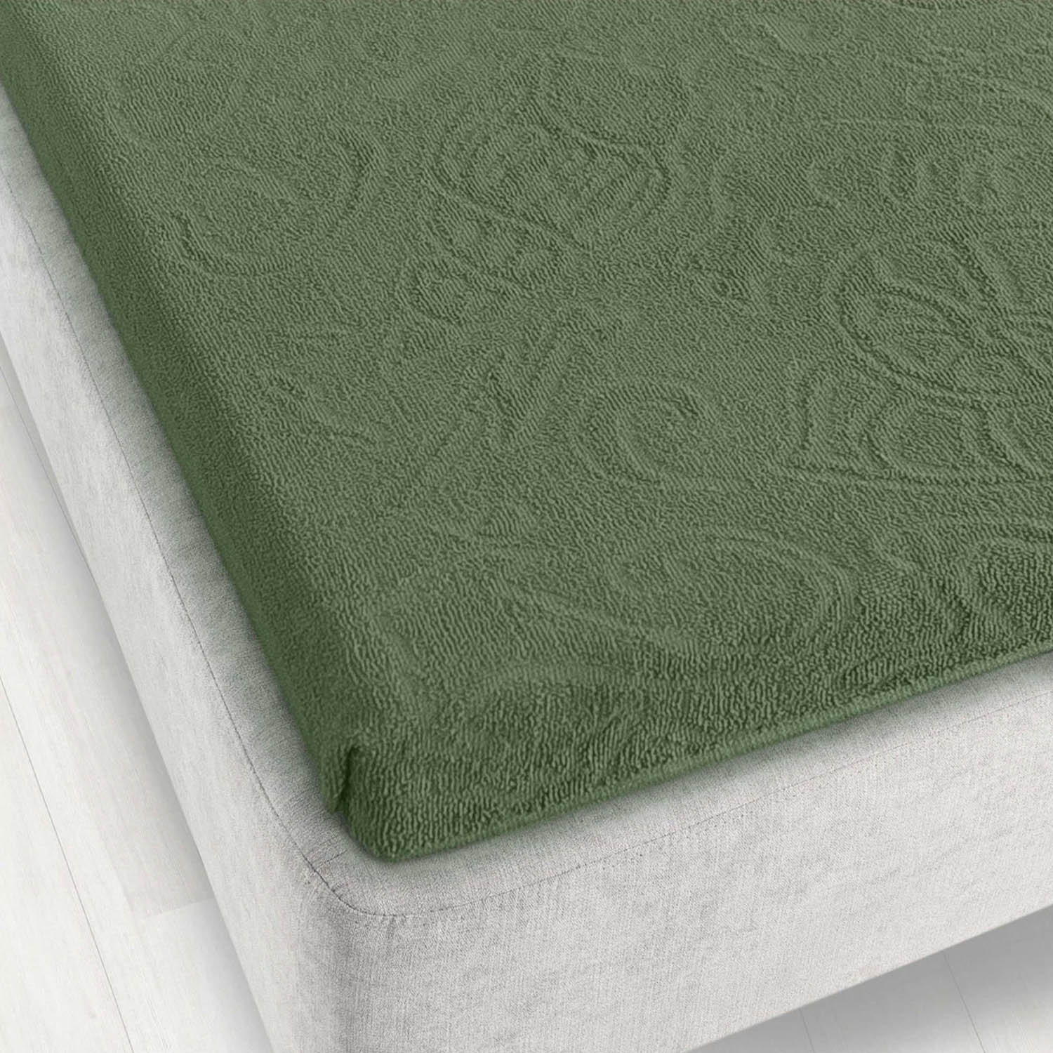 Prześcieradło frotte bez gumki 175x220 Tulipan 4 zielone żakardowe Zwoltex - obrazek 3
