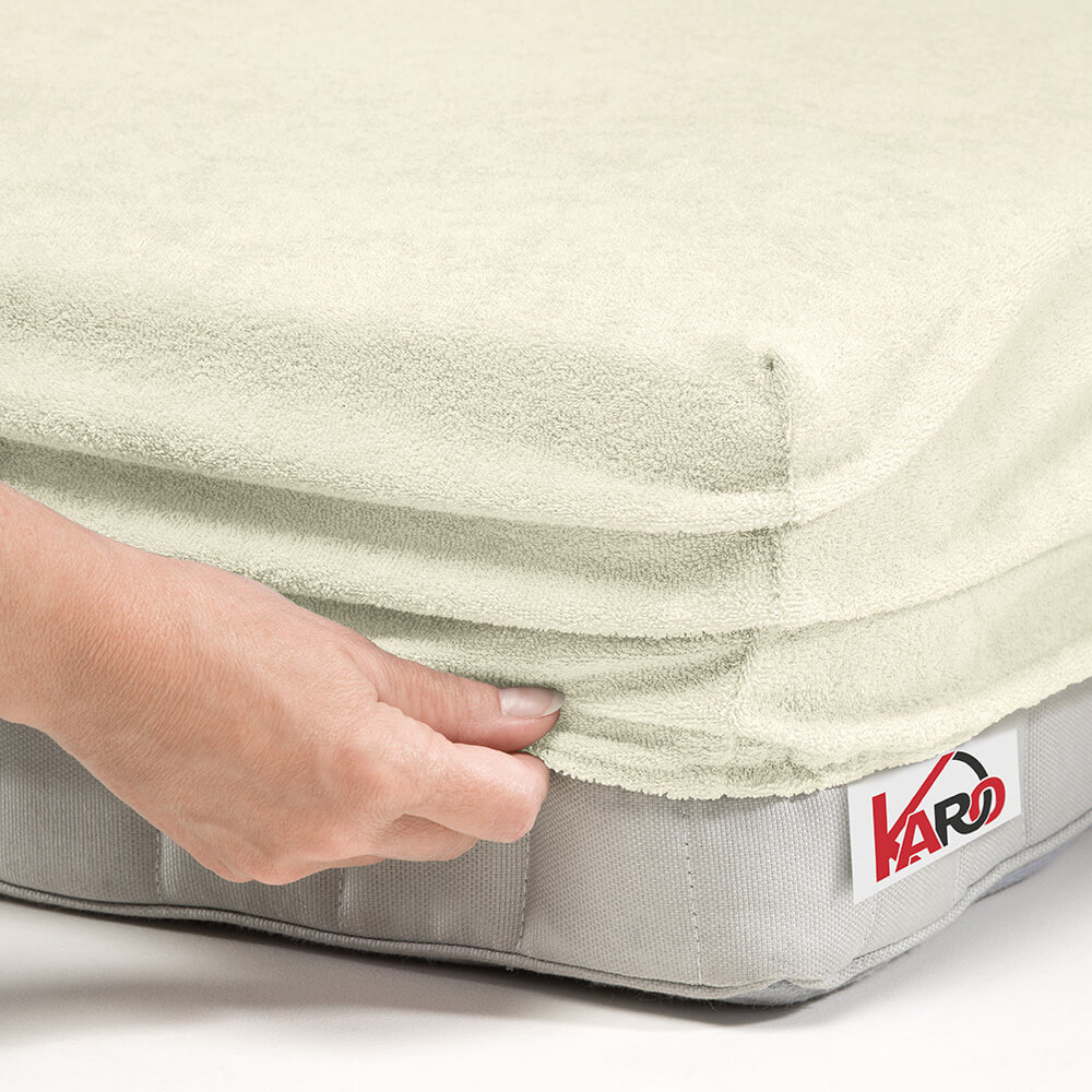 Prześcieradło frotte z gumką 160x220 ekri 002 grube 200g/m2 KARO - obrazek 2