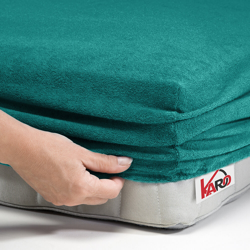 Prześcieradło frotte z gumką 160x220 turkusowe ciemne 016 grube 200g/m2 KARO - obrazek 2