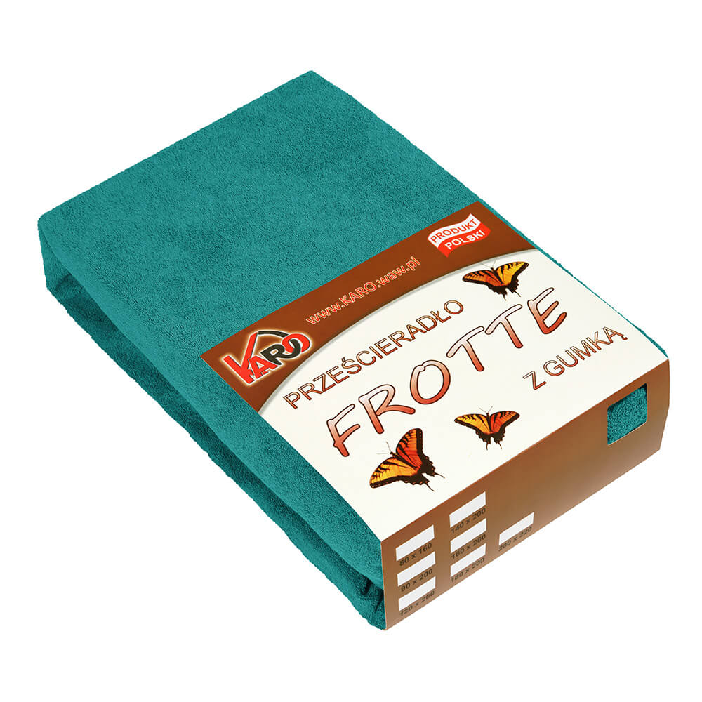 Prześcieradło frotte z gumką 160x220 turkusowe ciemne 016 grube 200g/m2 KARO