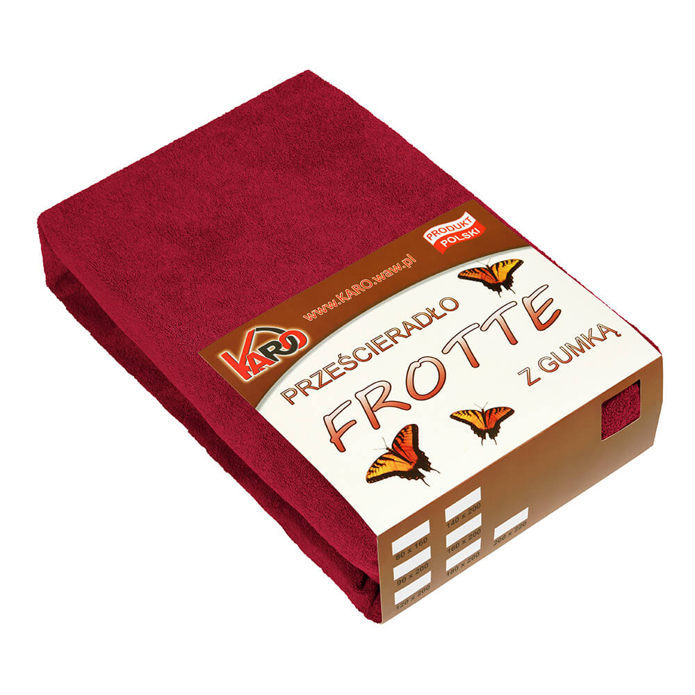 Prześcieradło frotte z gumką 80x200 bordowe 026 grube 200g/m2 KARO