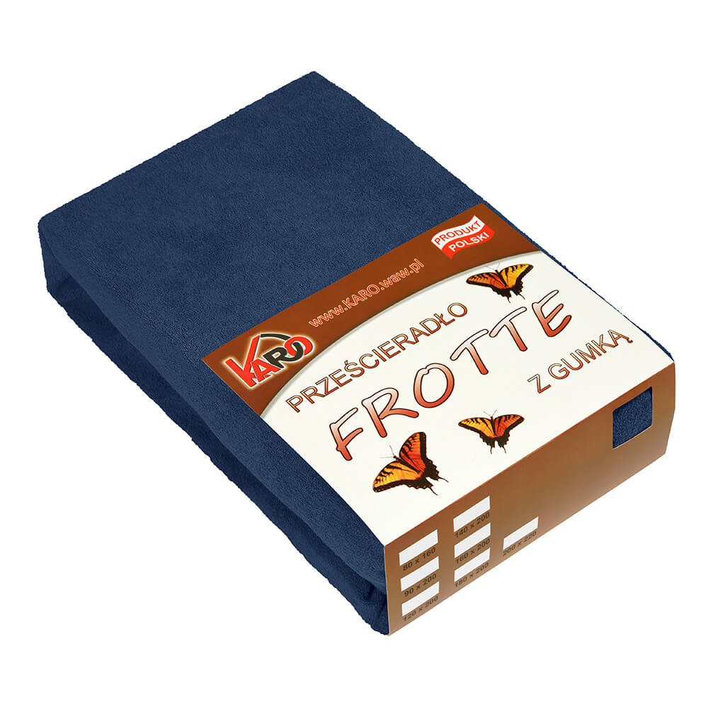 Prześcieradło frotte z gumką 80x200 granatowe 034 grube 200g/m2 KARO