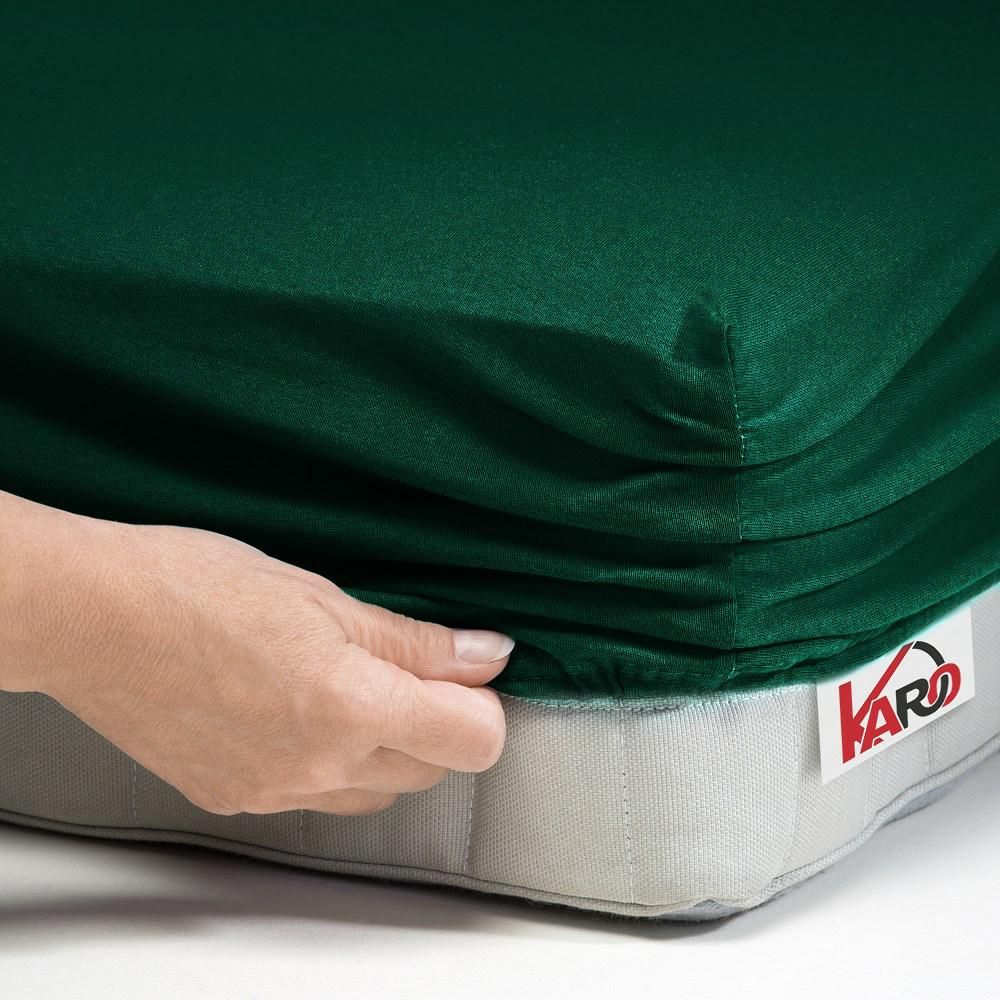 Prześcieradło jersey z gumką 220x240 zielone butelkowe 074 grube 150g/m2 KARO - obrazek 2