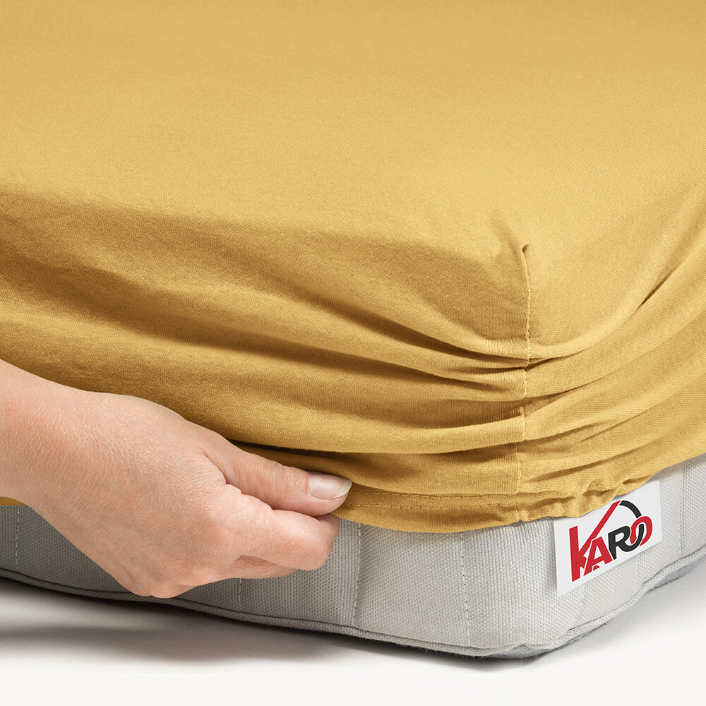 Prześcieradło jersey z gumką 60x120 musztardowe piaskowe 056 grube 150g/m2 KARO - obrazek 2