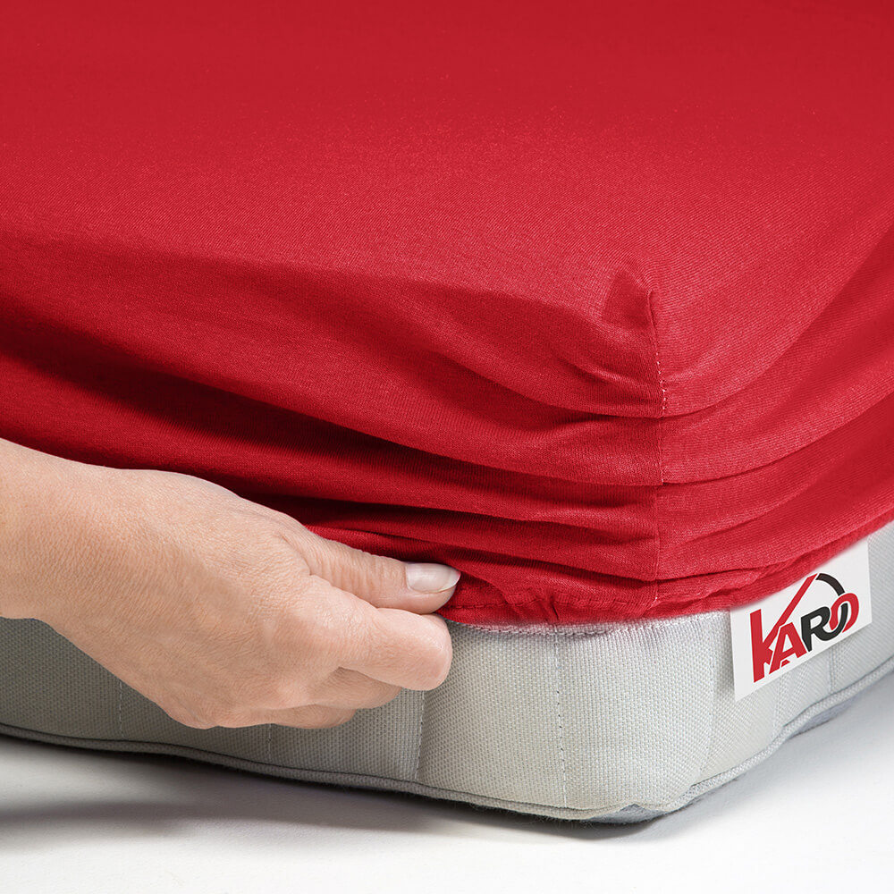Prześcieradło jersey z gumką 80x200 czerwone 024 grube 150g/m2 KARO - obrazek 2