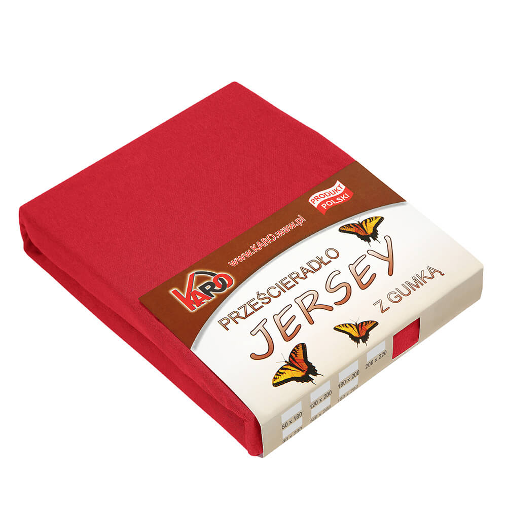Prześcieradło jersey z gumką 80x200 czerwone 024 grube 150g/m2 KARO