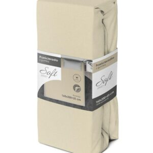 Prześcieradło jersey z gumką soft 160x200 kremowe na materac 25 cm