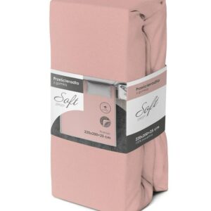 Prześcieradło jersey z gumką soft 220x200 różowe na materac 25 cm
