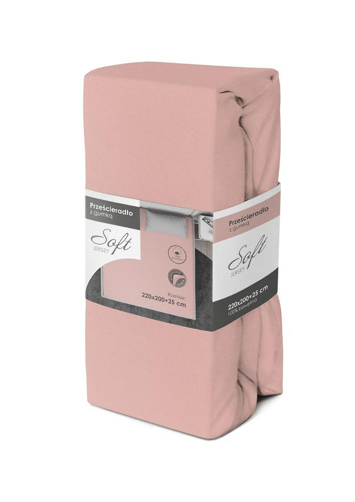 Prześcieradło jersey z gumką soft 220x200 różowe na materac 25 cm