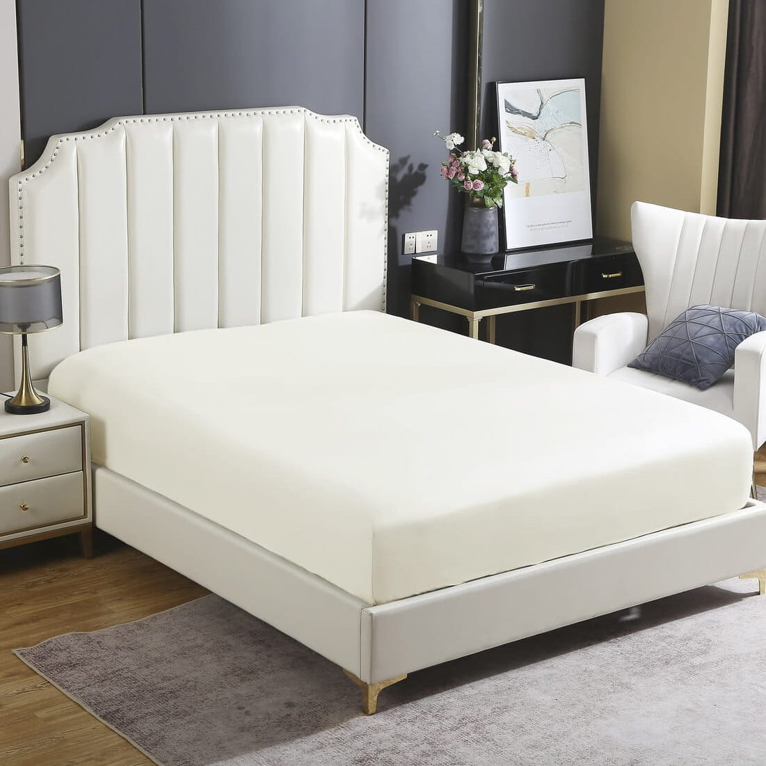 Prześcieradło satynowe z gumką 90x200 białe jednobarwne na wysoki materac I24 - obrazek 3