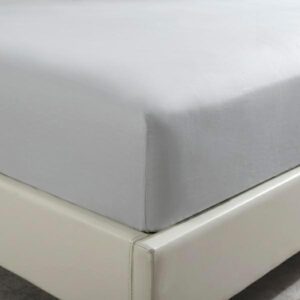 Prześcieradło satynowe z gumką 90x200 szare jasne jednobarwne na wysoki materac I24