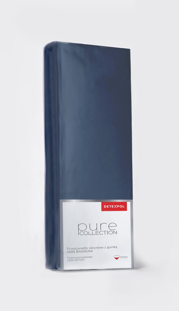 Prześcieradło satynowe z gumką 160x200 denim granatowe jednobarwne Pure - obrazek 3