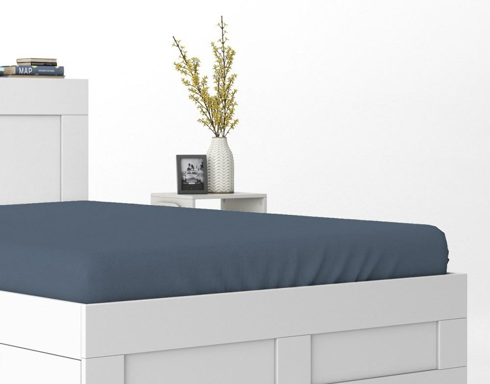 Prześcieradło satynowe z gumką 160x200 denim granatowe jednobarwne Pure - obrazek 4