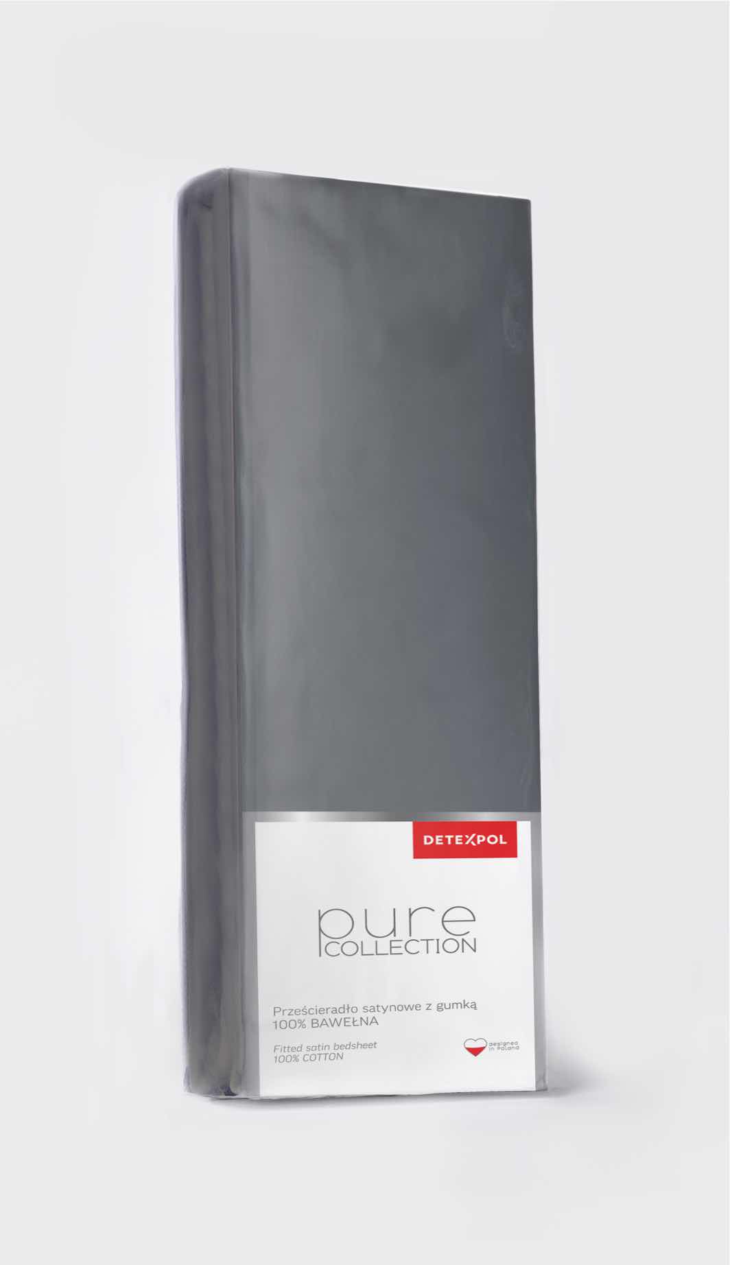 Prześcieradło satynowe z gumką 180x200 szare ciemne jednobarwne Pure - obrazek 3