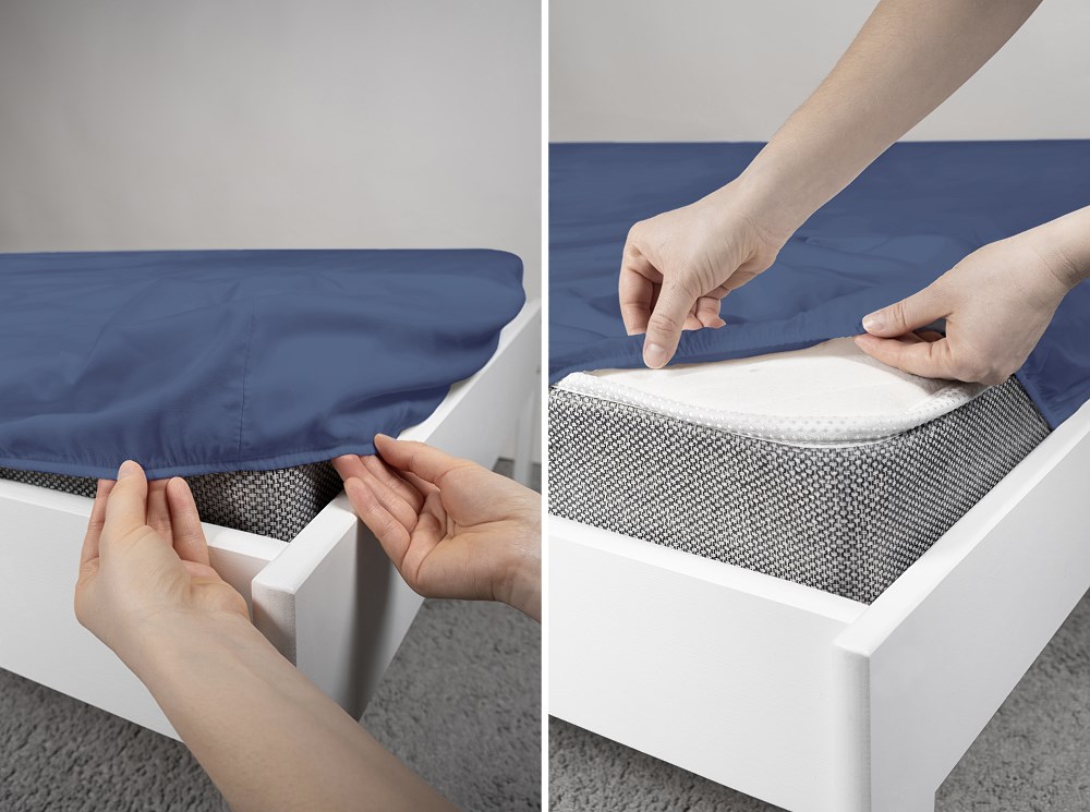 Prześcieradło z mikrofibry 220x200 niebieskie jednobarwne z gumką Poly - obrazek 3