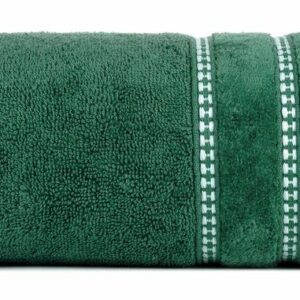 Ręcznik 50x90 Amanda zielony ciemny z ozdobną welurową bordiurą w pasy frotte 500 g/m2 Eurofirany