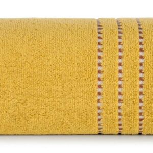 Ręcznik 50x90 Fiore musztardowy 500g/m2 frotte ozdobiony bordiurą w postaci cienkich paseczków Eurofirany