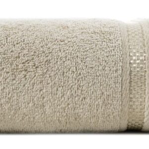 Ręcznik 50x90 Kinga beżowy z ozdobną bordiurą w pasy 485g/m2 frotte Eurofirany