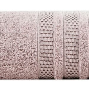 Ręcznik 50x90 Nastia pudrowy z żakardową bordiurą w pasy w stylu eko frotte 500 g/m2 Eurofirany