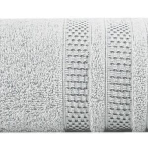 Ręcznik 50x90 Nastia srebrny z żakardową bordiurą w pasy w stylu eko frotte 500 g/m2 Eurofirany