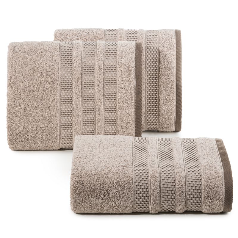 Ręcznik 70x140 Nastia beżowy z żakardową bordiurą w pasy w stylu eko frotte 500 g/m2 Eurofirany - obrazek 2