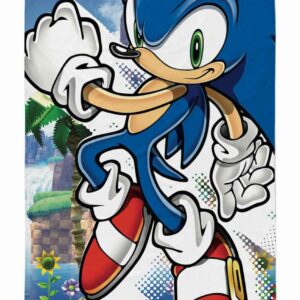 Ręcznik dziecięcy 70x140 Sonic niebieski biały zielony bawełniany SON 01 T