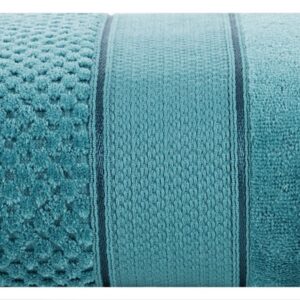 Ręcznik Jessi 50x90 turkusowy frotte 500g/m2 z fakturą wytłaczanej krateczki i welurową bordiurą Eurofirany