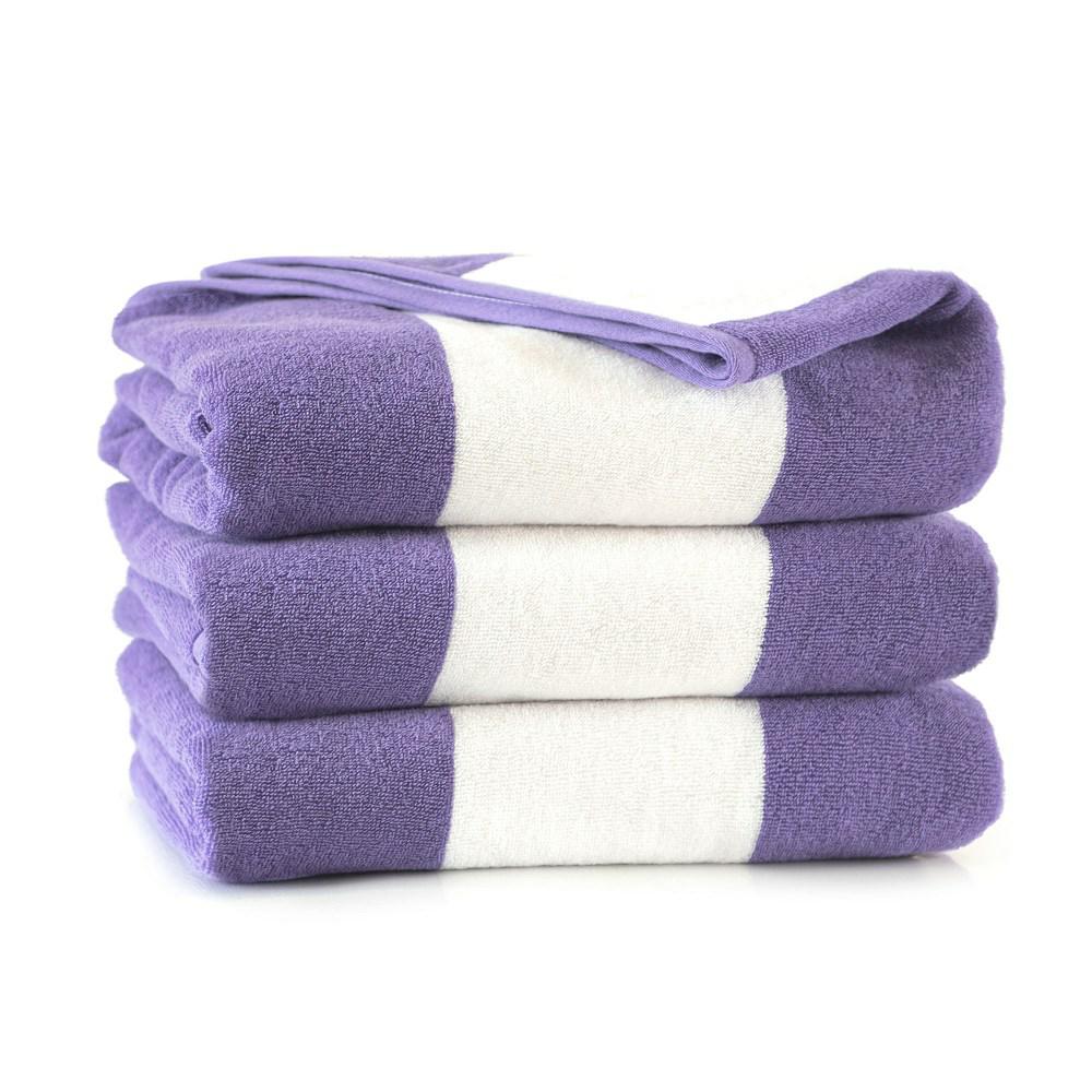 Ręcznik plażowy 100x160 Neon fioletowy biały pasy frotte 380 g/m2 7954/11 - obrazek 3