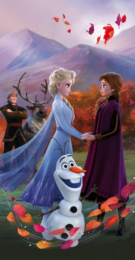 Ręcznik plażowy 70x140 Frozen 2 Kraina Lodu 9619 Anna Elsa Olaf na wietrze dziecięcy
