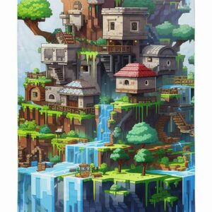 Ręcznik plażowy 70x140 Minecraft 92 niebieski kolorowy dziecięcy bawełniany