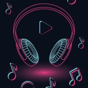 Ręcznik plażowy 70x140 Słuchawki Świat muzyki nutki serduszka czarny 1101 dziecięcy bawełniany młodzieżowy mikrofon