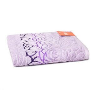 Ręcznik Rosso 50x90 wrzosowy frotte 500 g/m2 jednobarwny żakardowy z bordiurą o motywie różyczek