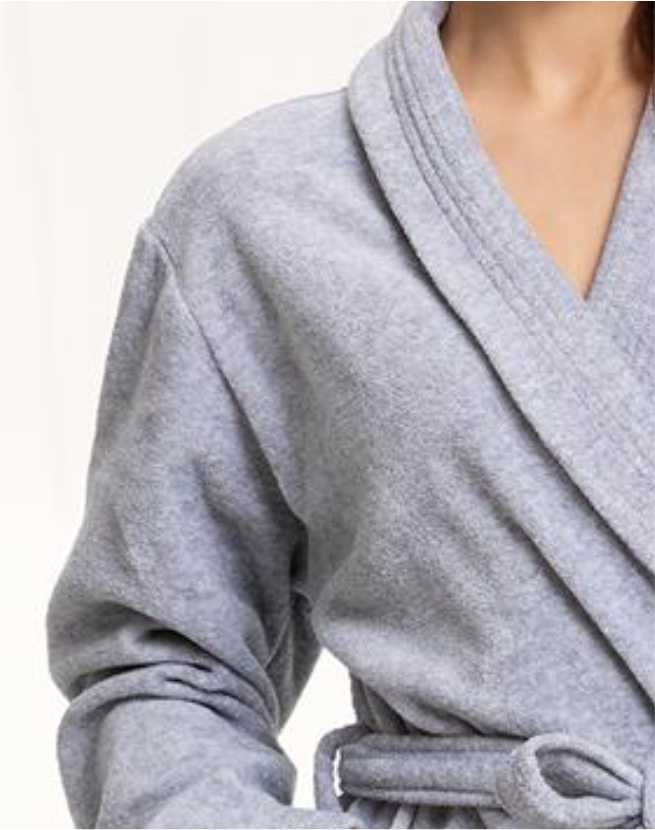 Szlafrok damski długi 352 2XL szary kołnierz szalowy zawiązywany na pasek z kieszeniami długość do pół łydki 80% bawełna 20% poliester - obrazek 2